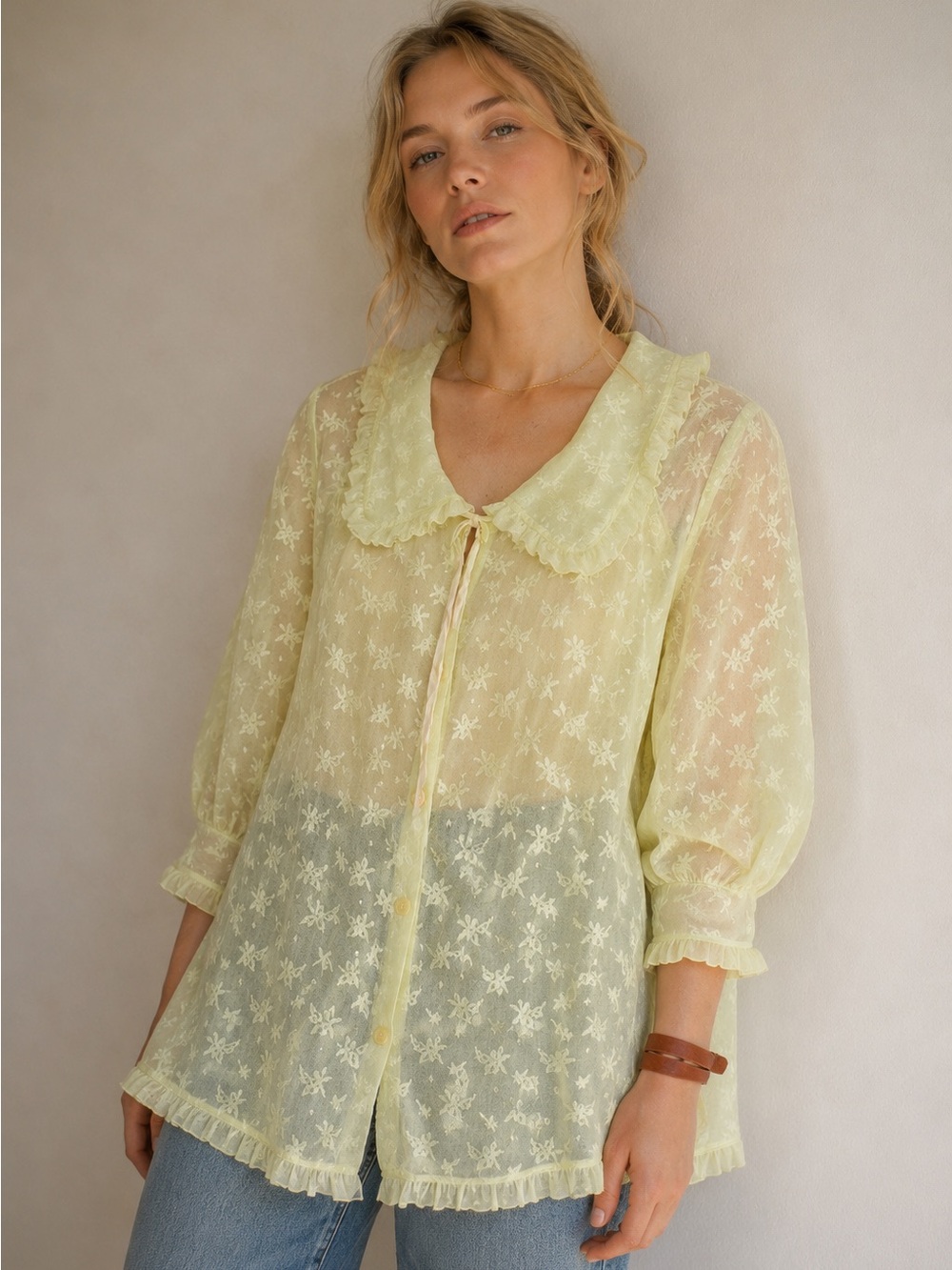 Vintage 1960’s Lace Lingerie Whimsy Blouse Button Down